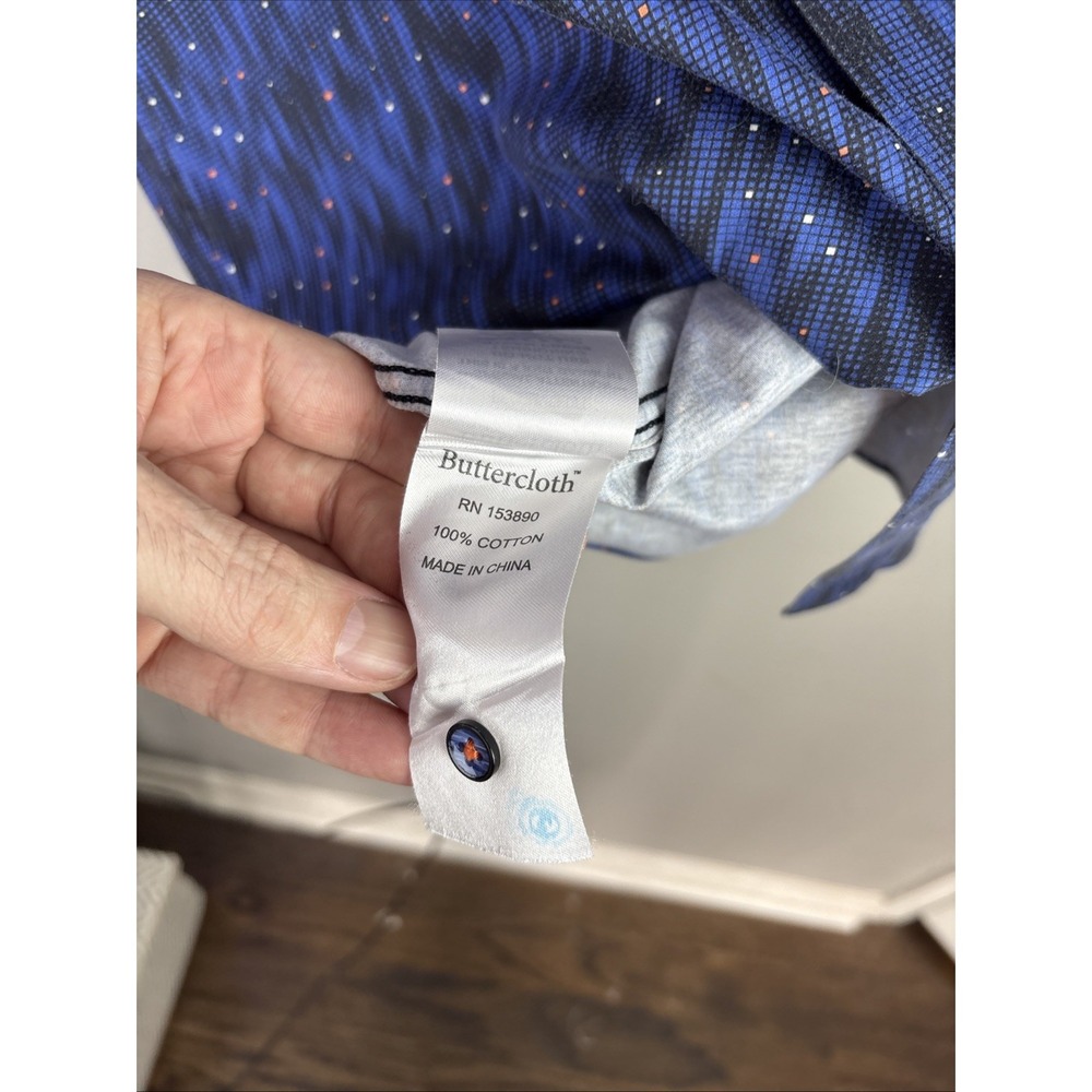 Butter Cloth Short Sleeve Button Up Shirt Size Medium Geometric Print Blue - Picture 5 of 8